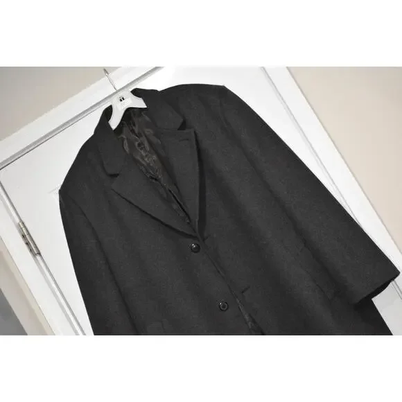 London Fog Wool Trench Jacket Overcoat Lined Men Size 48 Reg Gray Single Vent‎